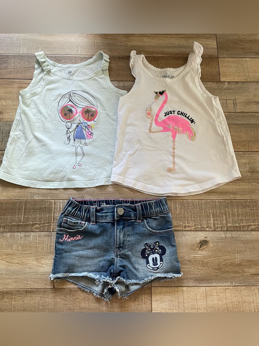 Disney Minnie Mouse Girls 4 Denim Shorts Gap OshKosh Tank Tops Lot 3